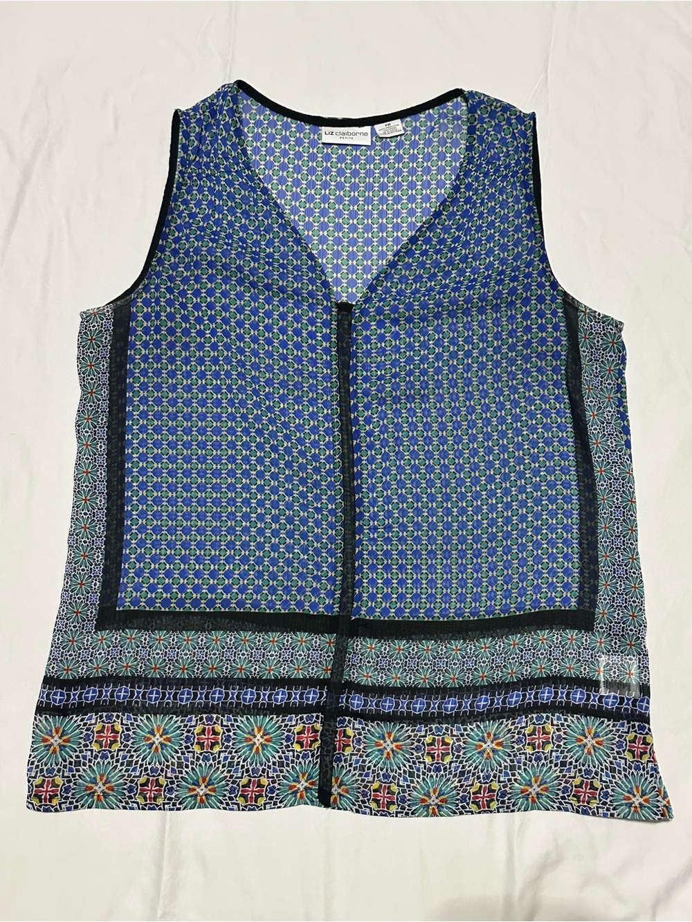 Liz Claiborne Blue Geometric & Multicolor Printed Sleeveless Top